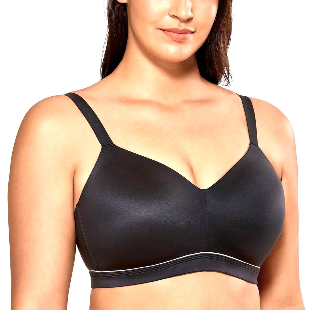 Cacique Womens‎ 44D Lounge Bra Black Wireless Molded Cup Adjustable Straps 1495